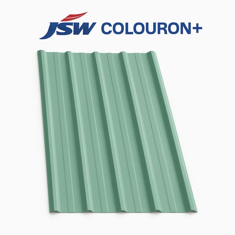 JSW Colouron+ Premium Colour Coated Roofing Sheets (MIST Green) - DOUBLE RIPPED TRAPEZOIDAL PROFILE JSW Colouron+ Premium Colour Coated Roofing Sheets (MIST Green) - DOUBLE RIPPED TRAPEZOIDAL PROFILE