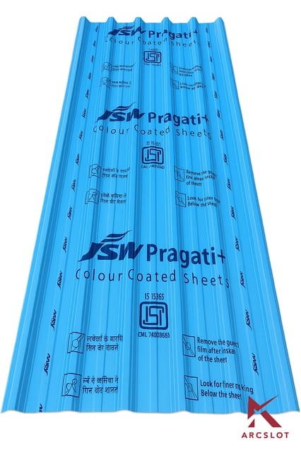 JSW Pragati+ AZ 70 Colour Coated Roofing Sheets (Sky-Blue) - DOUBLE RIPPED TRAPEZOIDAL PROFILE