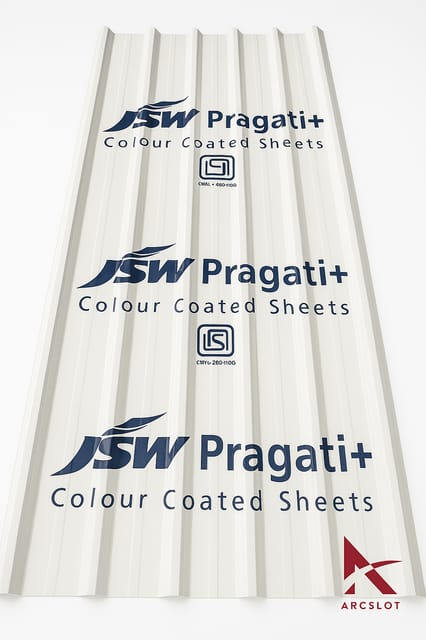 JSW Pragati+ AZ 70 Colour Coated Roofing Sheets (Off-white) - DOUBLE RIPPED TRAPEZOIDAL PROFILE