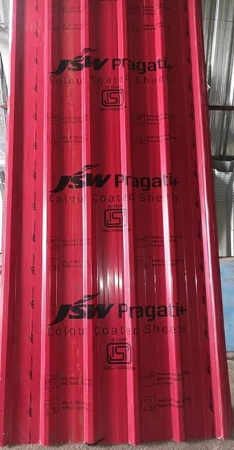 JSW Pragati+ AZ 70 Colour Coated Roofing Sheets (Brick Red) - DOUBLE RIPPED TRAPEZOIDAL PROFILE